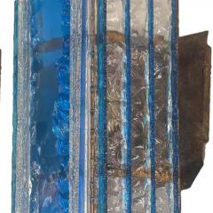  Longobard Pair Longobard Blue and Clear Hammered Murano Glass and Wrought Iron Sconces - 3856880