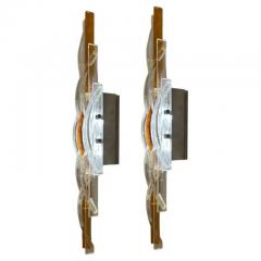  Longobard Pair Longobard Clear Murano Glass Arch Sconces with Yellow Red Glass Accents - 3856897