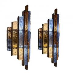  Longobard Pair Longobard Pink Amethyst Hammered Murano Glass and Wrought Iron Sconces - 3856885