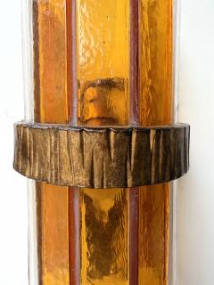  Longobard Pair of Amber Glass Hammered Wrought Iron Sconces by Longobard Italy 1970s - 4551715