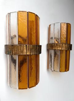  Longobard Pair of Amber Glass Hammered Wrought Iron Sconces by Longobard Italy 1970s - 4551717