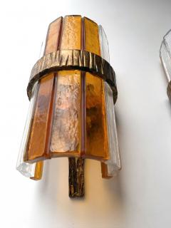  Longobard Pair of Amber Glass Hammered Wrought Iron Sconces by Longobard Italy 1970s - 4551718