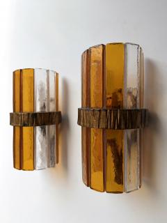  Longobard Pair of Amber Glass Hammered Wrought Iron Sconces by Longobard Italy 1970s - 4551719