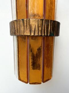  Longobard Pair of Amber Glass Hammered Wrought Iron Sconces by Longobard Italy 1970s - 4551722