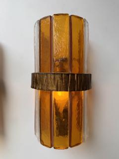 Longobard Pair of Amber Glass Hammered Wrought Iron Sconces by Longobard Italy 1970s - 4551725