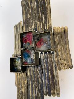  Longobard Pair of Brutalist Gilt Metal and Glass Sconces Italy 1970s - 2301619