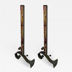  Longobard Pair of Floor Lamp Hammered Wrought Iron and Glass by Longobard Italie 1970s - 1907329