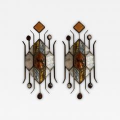  Longobard Pair of Hammered Glass Sconces by Longobard Italy 1970s - 1595059