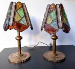  Longobard Pair of Hammered Glass Wrought Iron Lamps by Longobard Italy 1970s - 2833256