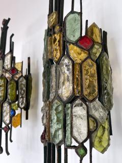  Longobard Pair of Hammered Glass Wrought Iron Sconces by Longobard Italy 1970s - 2554836