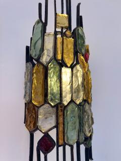  Longobard Pair of Hammered Glass Wrought Iron Sconces by Longobard Italy 1970s - 2554840