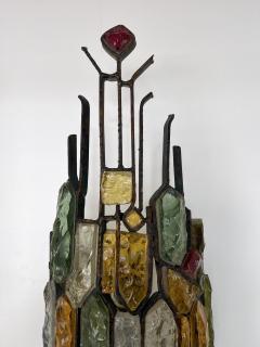  Longobard Pair of Hammered Glass Wrought Iron Sconces by Longobard Italy 1970s - 2554842