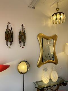  Longobard Pair of Hammered Glass Wrought Iron Sconces by Longobard Italy 1970s - 2554843