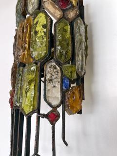  Longobard Pair of Hammered Glass Wrought Iron Sconces by Longobard Italy 1970s - 2554845