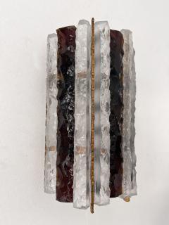  Longobard Pair of Hammered Glass Wrought Iron Sconces by Longobard Italy 1970s - 2767614