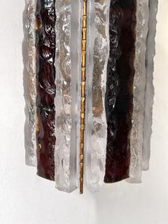  Longobard Pair of Hammered Glass Wrought Iron Sconces by Longobard Italy 1970s - 2767616