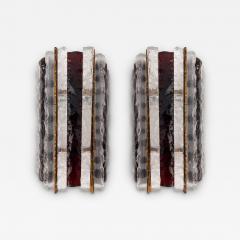  Longobard Pair of Hammered Glass Wrought Iron Sconces by Longobard Italy 1970s - 2770154