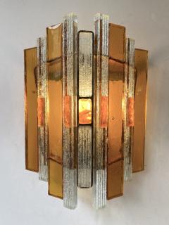  Longobard Pair of Hammered Glass Wrought Iron Sconces by Longobard Italy 1970s - 2769413