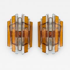  Longobard Pair of Hammered Glass Wrought Iron Sconces by Longobard Italy 1970s - 2775432