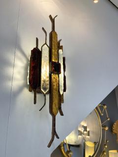  Longobard Pair of Hammered Glass Wrought Iron Sconces by Longobard Italy 1970s - 2831437
