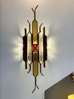  Longobard Pair of Hammered Glass Wrought Iron Sconces by Longobard Italy 1970s - 2831438