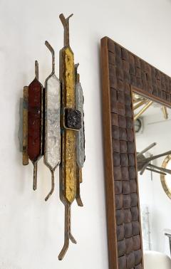  Longobard Pair of Hammered Glass Wrought Iron Sconces by Longobard Italy 1970s - 2831441
