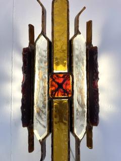  Longobard Pair of Hammered Glass Wrought Iron Sconces by Longobard Italy 1970s - 2831442