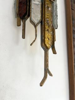  Longobard Pair of Hammered Glass Wrought Iron Sconces by Longobard Italy 1970s - 2831443