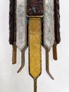  Longobard Pair of Hammered Glass Wrought Iron Sconces by Longobard Italy 1970s - 2831446