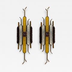  Longobard Pair of Hammered Glass Wrought Iron Sconces by Longobard Italy 1970s - 2833323