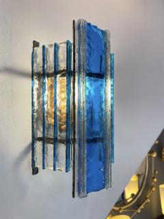  Longobard Pair of Hammered Glass Wrought Iron Sconces by Longobard Italy 1970s - 2832456