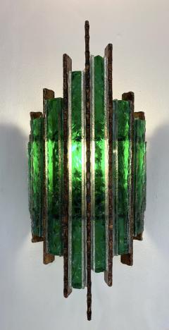  Longobard Pair of Hammered Glass Wrought Iron Sconces by Longobard Italy 1970s - 2832473