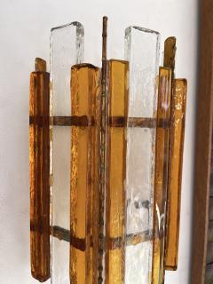  Longobard Pair of Hammered Glass Wrought Iron Sconces by Longobard Italy 1970s - 2832494