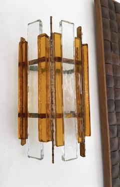  Longobard Pair of Hammered Glass Wrought Iron Sconces by Longobard Italy 1970s - 2832496