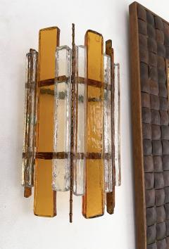  Longobard Pair of Hammered Glass Wrought Iron Sconces by Longobard Italy 1970s - 2832781