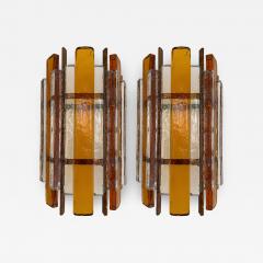  Longobard Pair of Hammered Glass Wrought Iron Sconces by Longobard Italy 1970s - 2839920