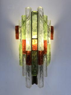  Longobard Pair of Hammered Glass Wrought Iron Sconces by Longobard Italy 1970s - 2833100