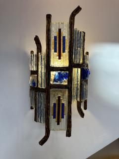  Longobard Pair of Hammered Glass Wrought Iron Sconces by Longobard Italy 1970s - 2930202