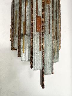  Longobard Pair of Hammered Glass Wrought Iron Sconces by Longobard Italy 1970s - 2930310