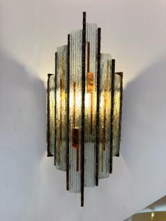  Longobard Pair of Hammered Glass Wrought Iron Sconces by Longobard Italy 1970s - 2930311