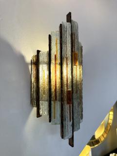  Longobard Pair of Hammered Glass Wrought Iron Sconces by Longobard Italy 1970s - 2930315