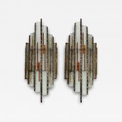  Longobard Pair of Hammered Glass Wrought Iron Sconces by Longobard Italy 1970s - 2930772