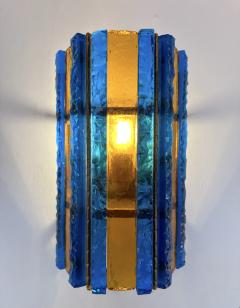  Longobard Pair of Hammered Glass Wrought Iron Sconces by Longobard Italy 1970s - 2930466