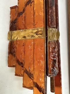  Longobard Pair of Hammered Glass Wrought Iron Sconces by Longobard Italy 1970s - 2930607