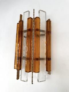  Longobard Pair of Hammered Glass Wrought Iron Sconces by Longobard Italy 1970s - 3165905