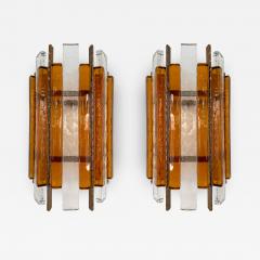  Longobard Pair of Hammered Glass Wrought Iron Sconces by Longobard Italy 1970s - 3167699