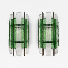  Longobard Pair of Hammered Glass Wrought Iron Sconces by Longobard Italy 1970s - 3167700