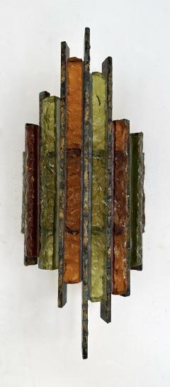 Longobard Pair of Hammered Glass Wrought Iron Sconces by Longobard Italy 1970s - 3165980