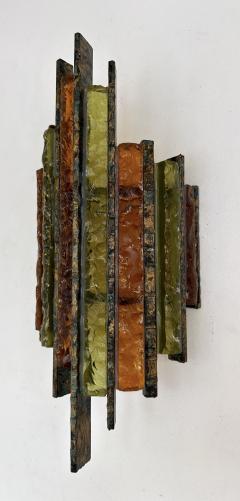  Longobard Pair of Hammered Glass Wrought Iron Sconces by Longobard Italy 1970s - 3165981