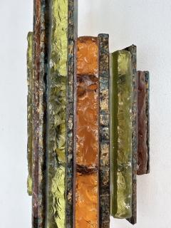  Longobard Pair of Hammered Glass Wrought Iron Sconces by Longobard Italy 1970s - 3165982